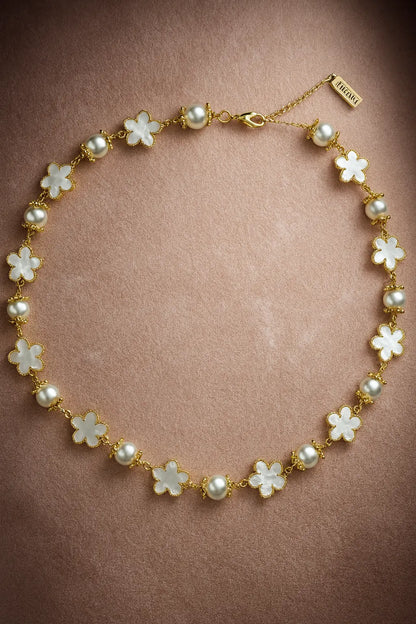 18K Gold-Plated Mother-of-Pearl and Pearl Necklace PHOEBE'S 
