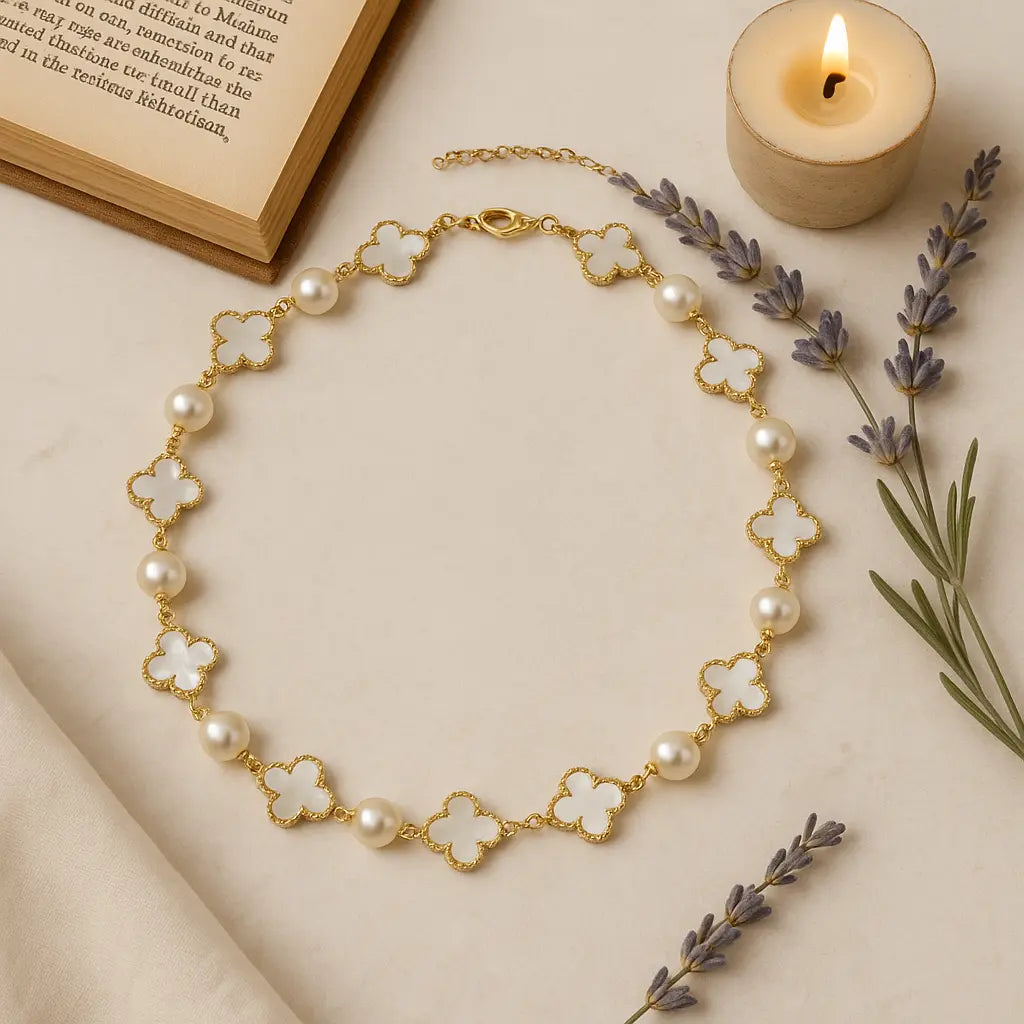 18K Gold-Plated Mother-of-Pearl and Pearl Necklace PHOEBE'S 