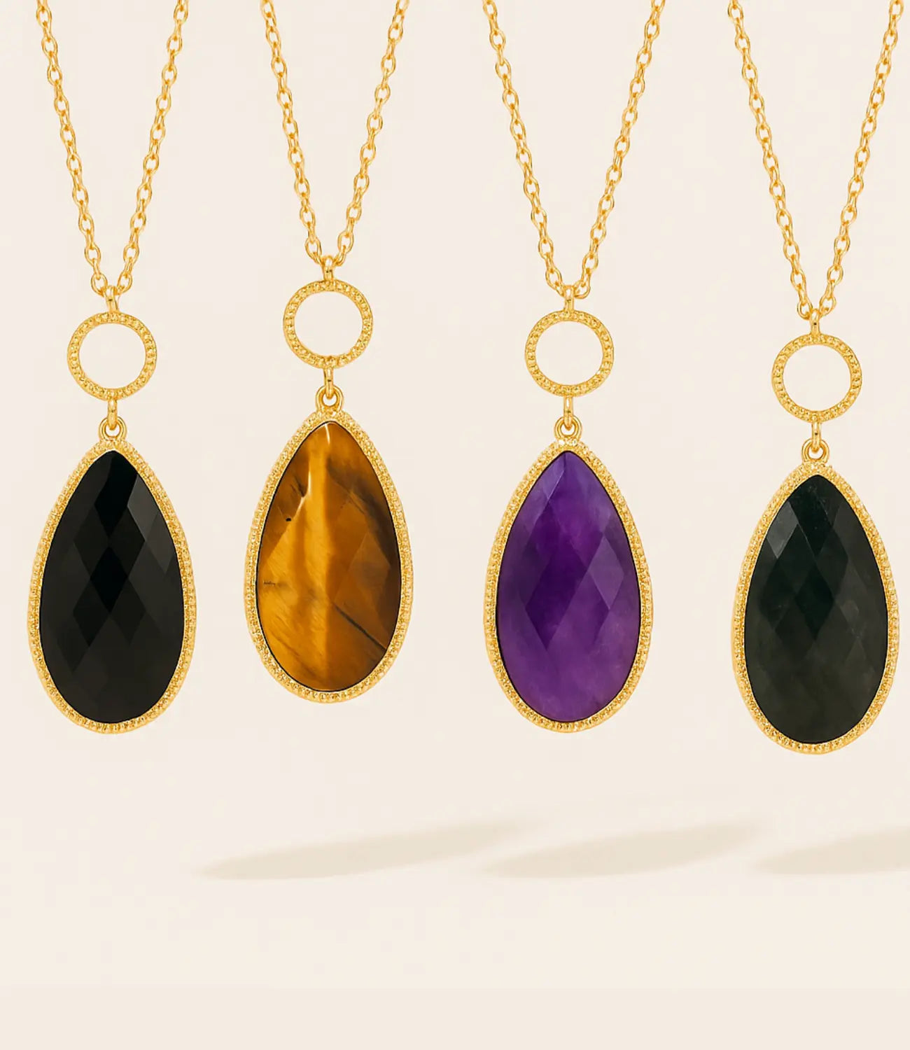 18K Gold-Plated Natural Stone Necklaces – Drops of Light Collection PHOEBE'S 