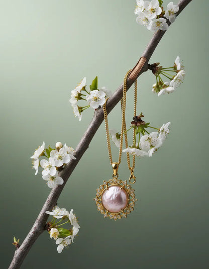 18K Gold-Plated Pink Pearl Necklace and Open Ring Set PHOEBE'S 