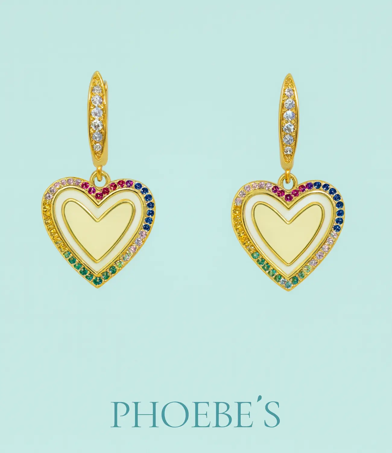 18K Gold-Plated Rainbow Heart Earrings PHOEBE'S 