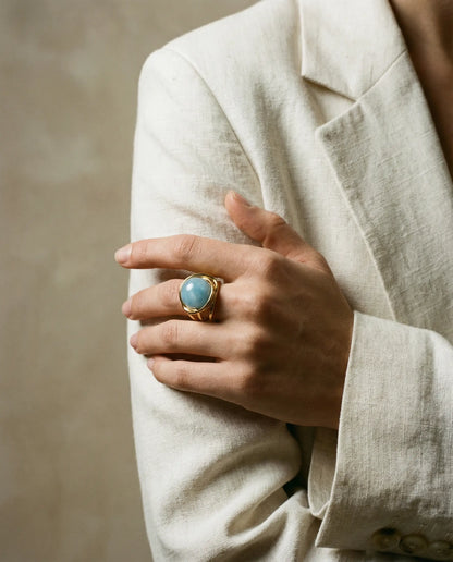 18K Gold Plated Ring with Aquamarine Stone Phoebe`s  