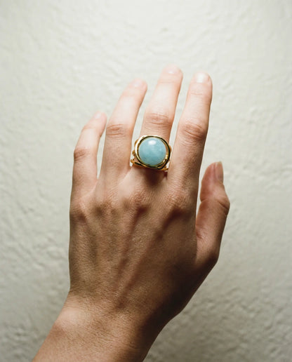 18K Gold Plated Ring with Aquamarine Stone Phoebe`s  