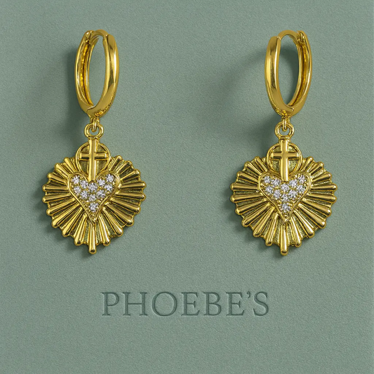 18K Gold Plated Sacred Heart Earrings with CZ PHOEBE'S 