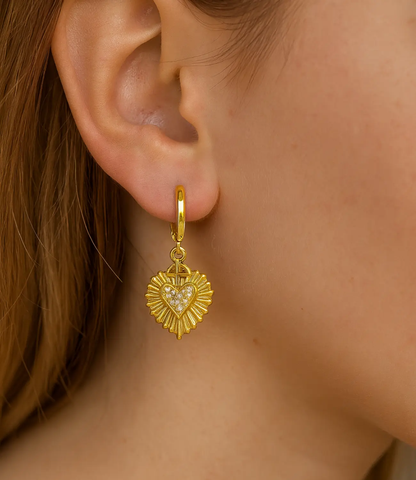18K Gold Plated Sacred Heart Earrings with CZ PHOEBE'S 