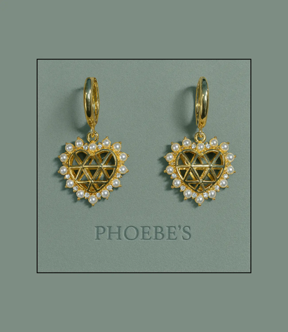18K Gold Plated Sacred Heart Pearl &amp; CZ Earrings PHOEBE'S 