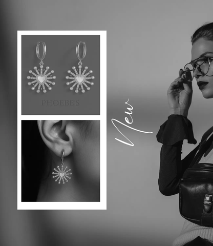 18K Gold Plated Sunburst Heart Earrings with Pearls &amp; CZ PHOEBE'S 