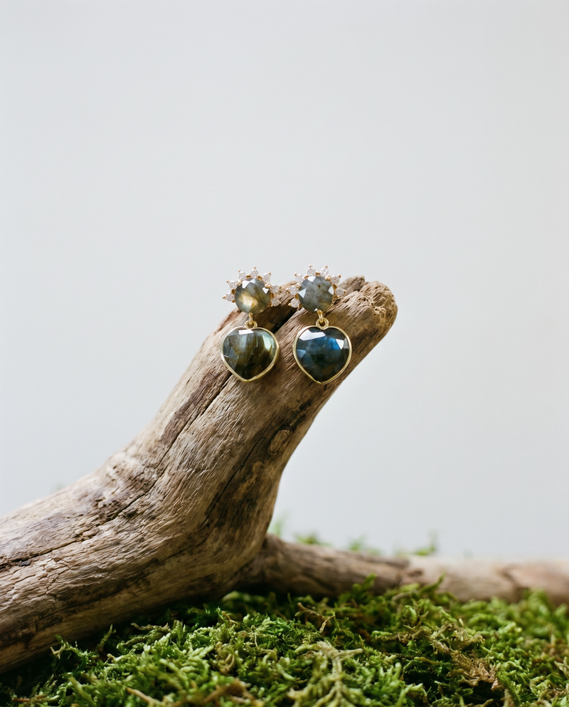 Labradorite Heart Drop Earrings