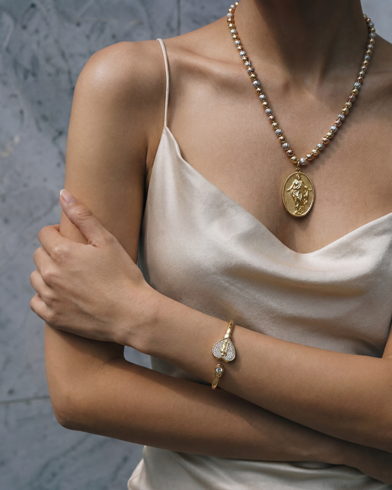 Jesus Medal Necklace & Cuff Bracelet Set | Spiritual Jewelry