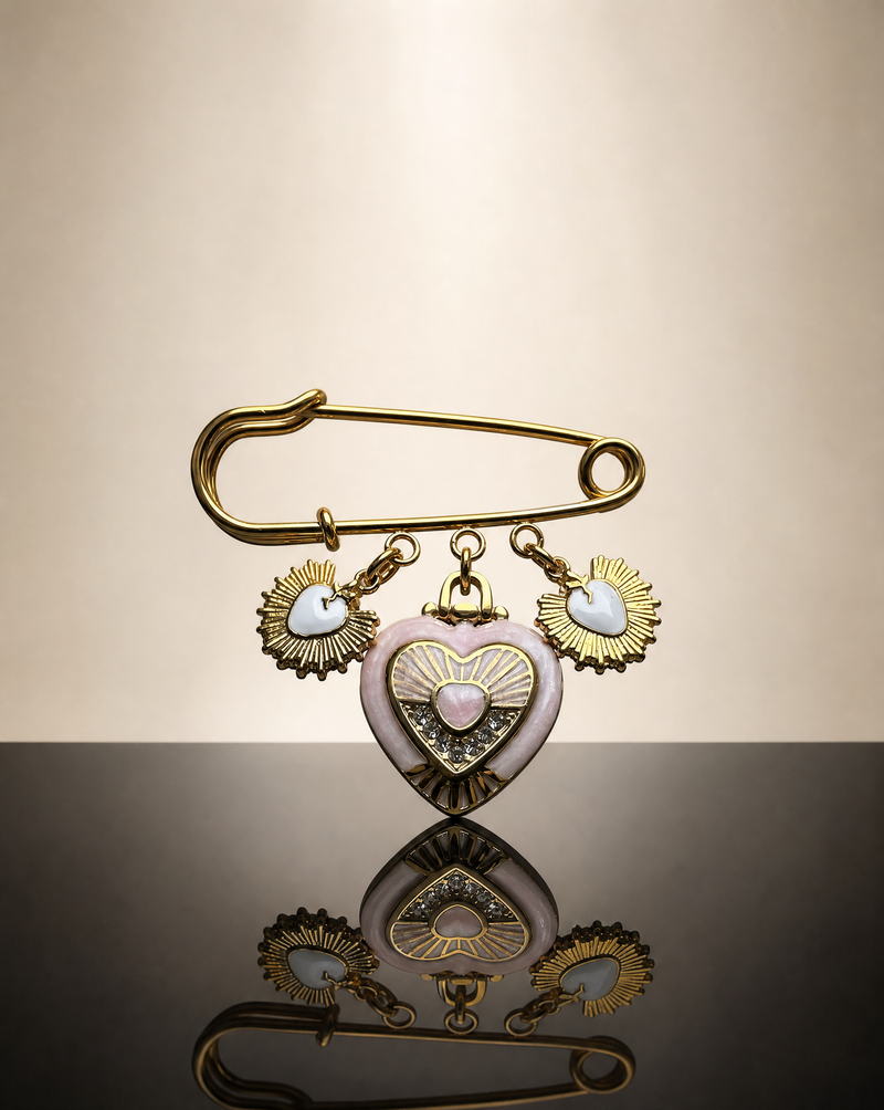 Golden Ray Heart Pin | Vintage Pink Handmade Brooch