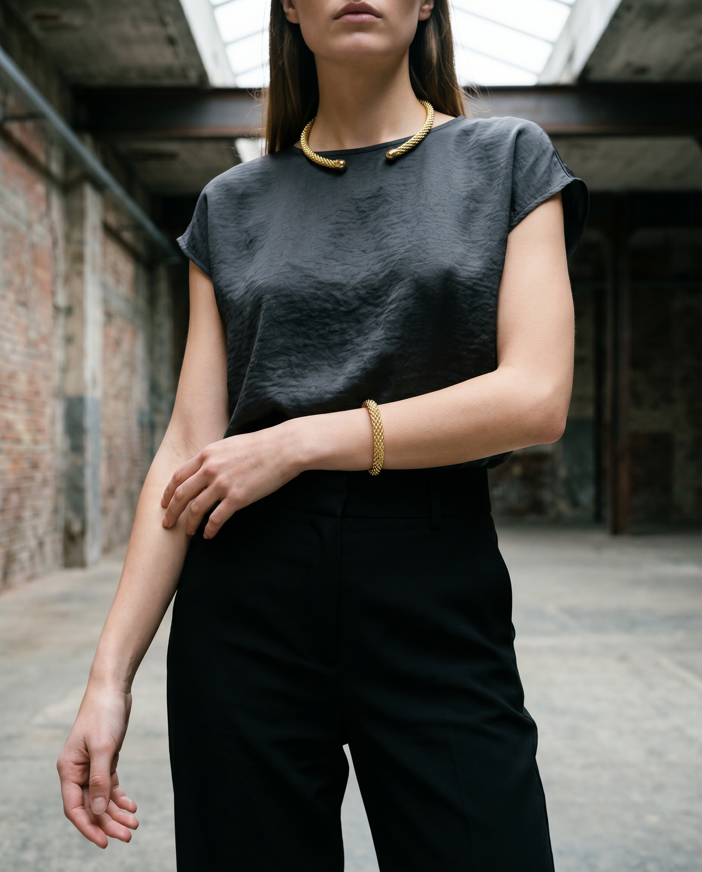 Woven Mesh Choker & Open Cuff - Jewelry Set