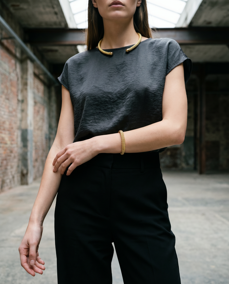 Woven Mesh Choker & Open Cuff - Jewelry Set