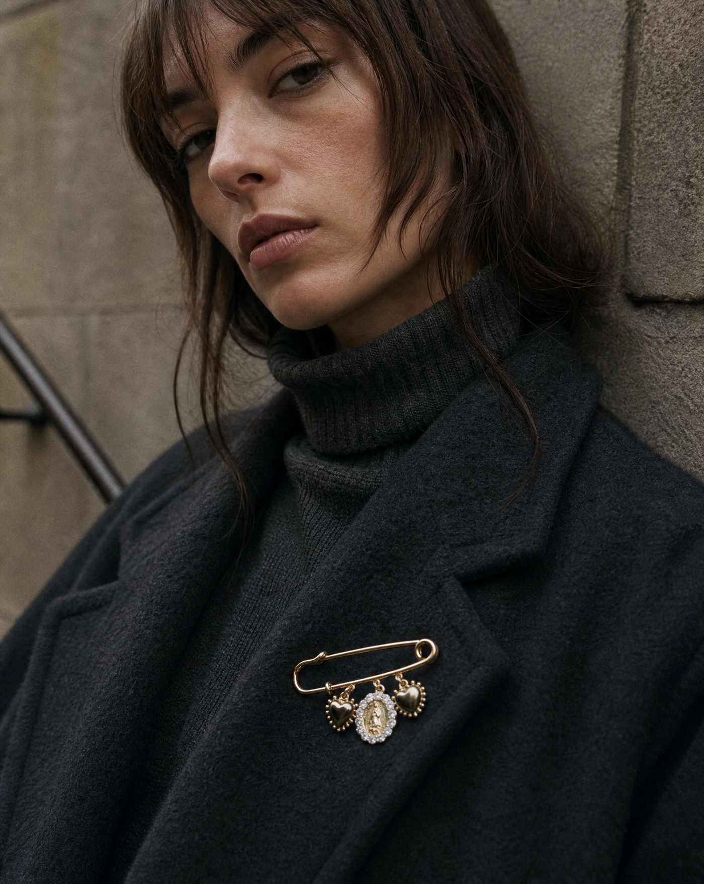 Virgin Mary Safety Pin Brooch