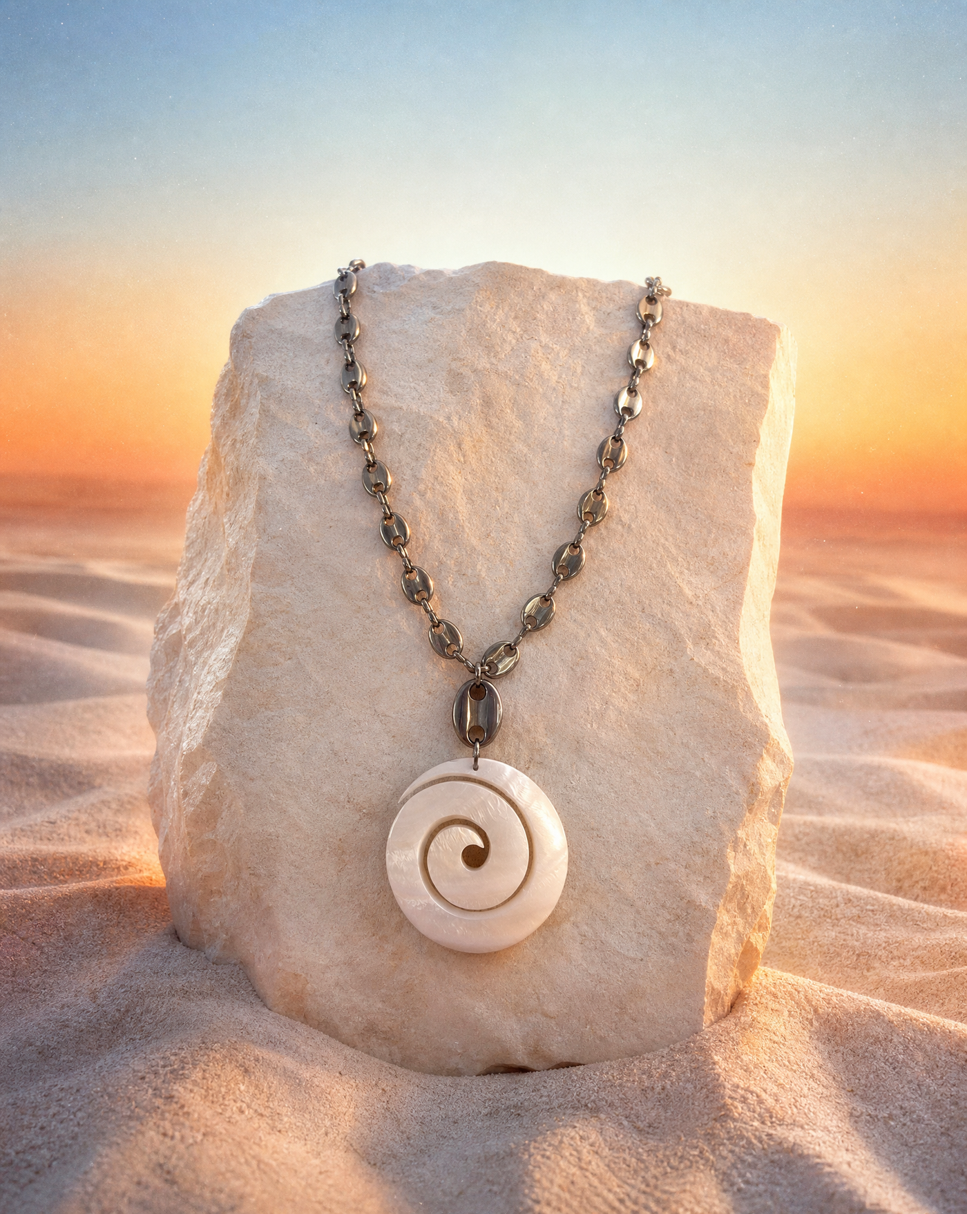 Shell Spiral Pendant Stainless Steel Marine Necklace