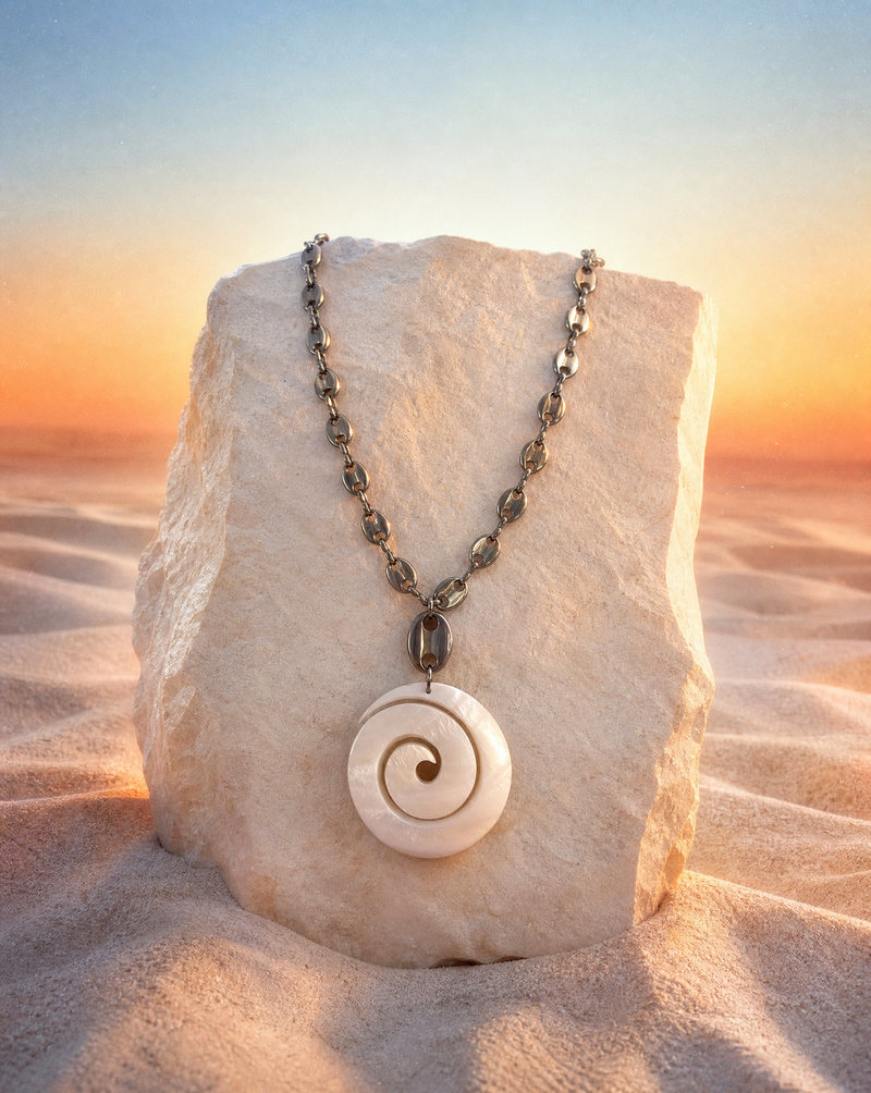 Shell Spiral Pendant Stainless Steel Marine Necklace