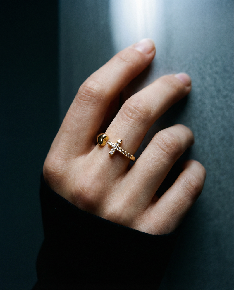 Catholic Cross Ring with Cubic Zirconia