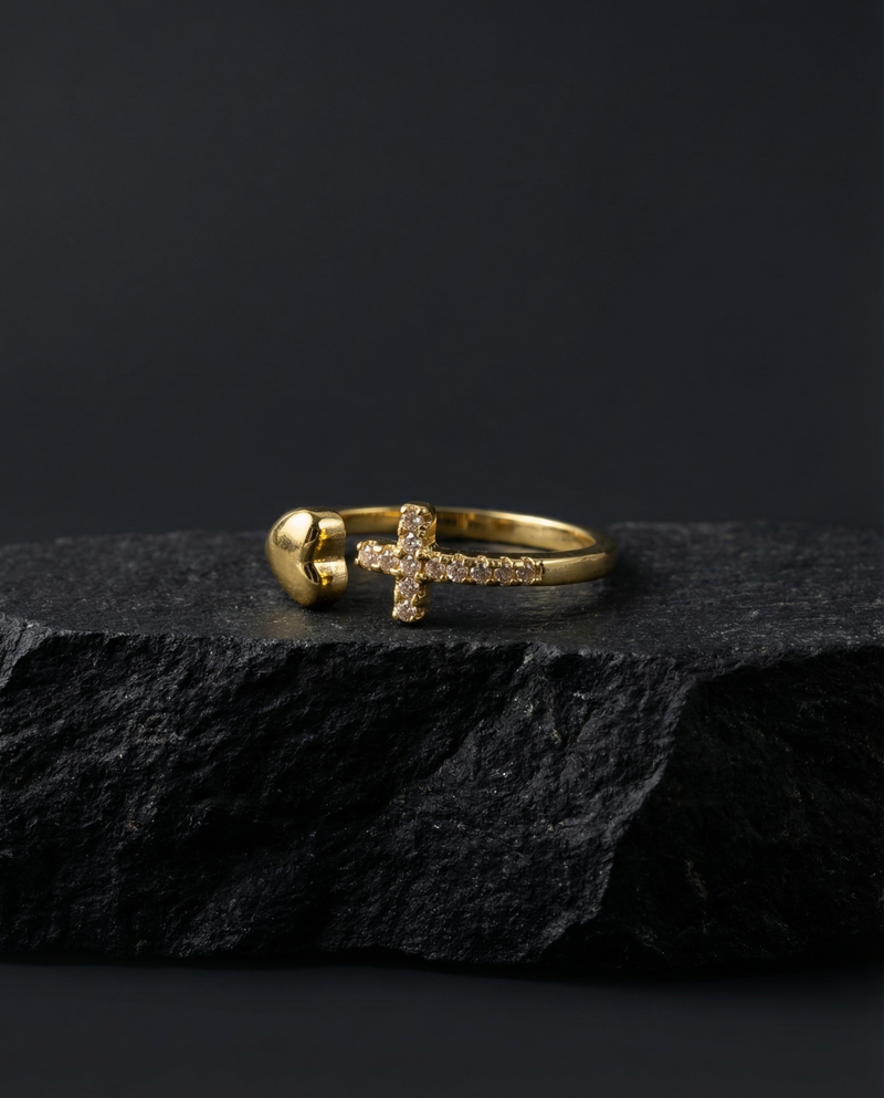 Catholic Cross Ring with Cubic Zirconia