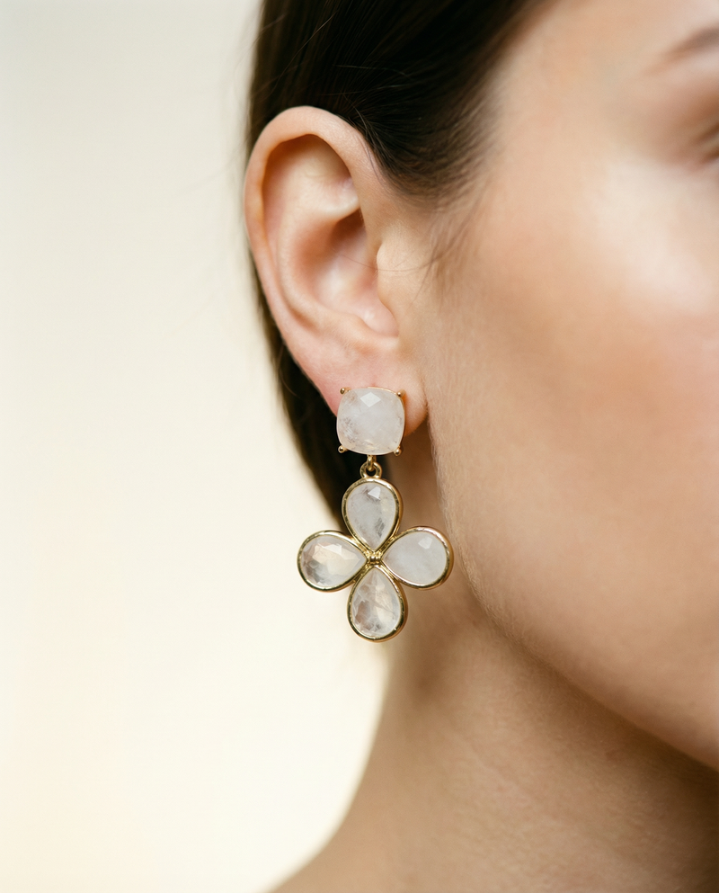Moonstone Flower Drop Earrings