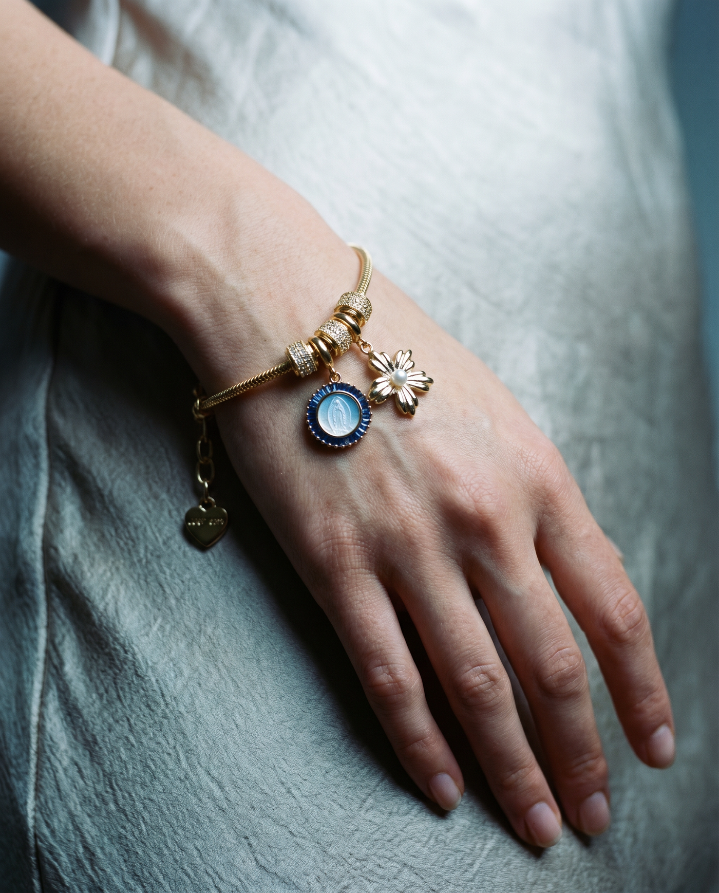 Catholic Charm Bracelet · Shell Medallion