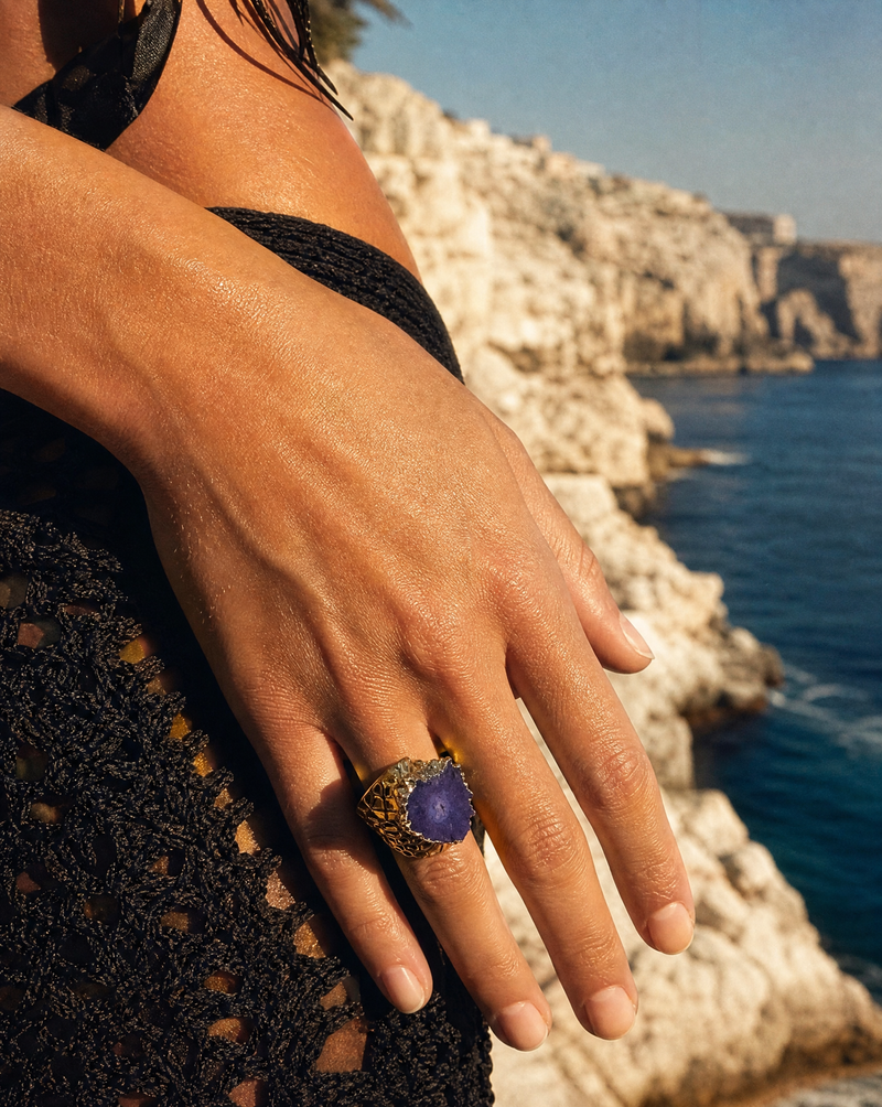 Chunky Purple Agate Statement Ring | Natural Stone