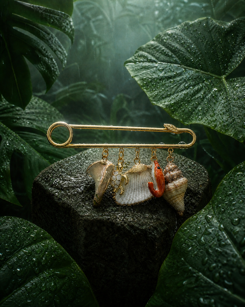 Seashell Charm Pin Brooch | Beach Jewelry