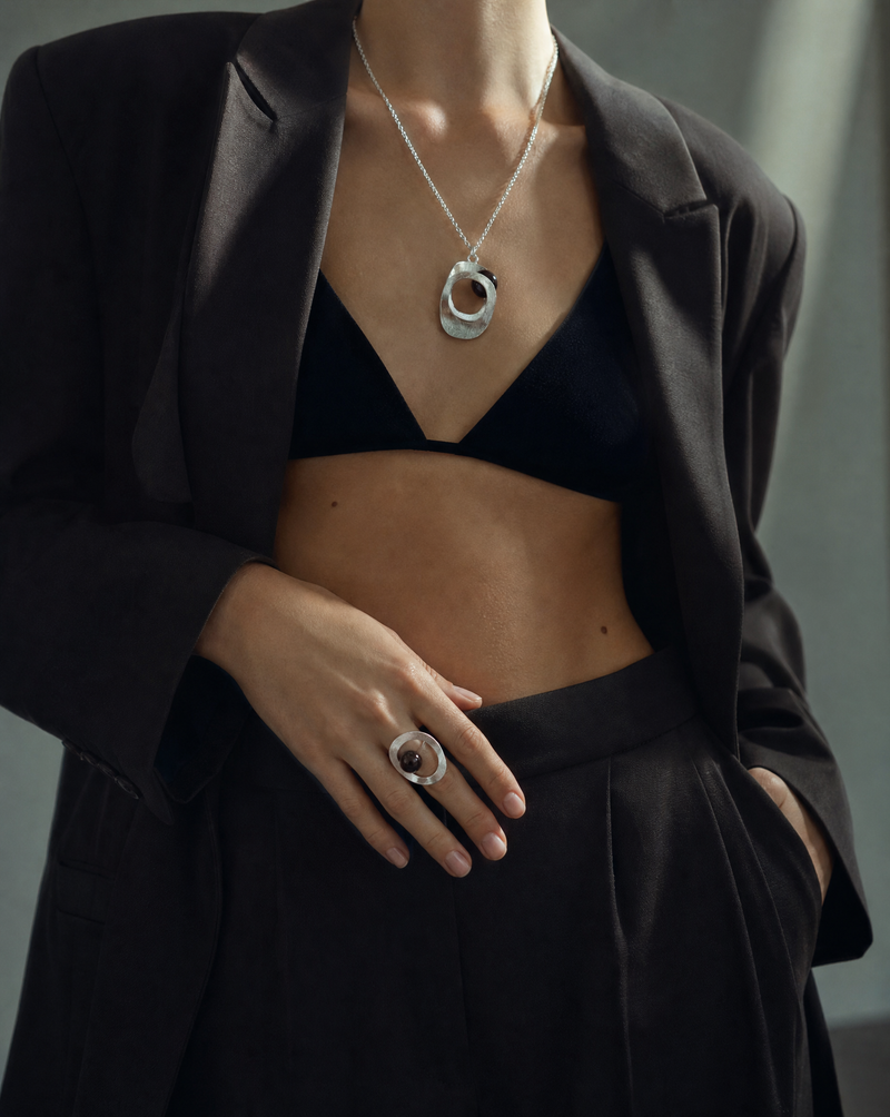 Garnet Silver Plated Ring & Pendant Necklace Set