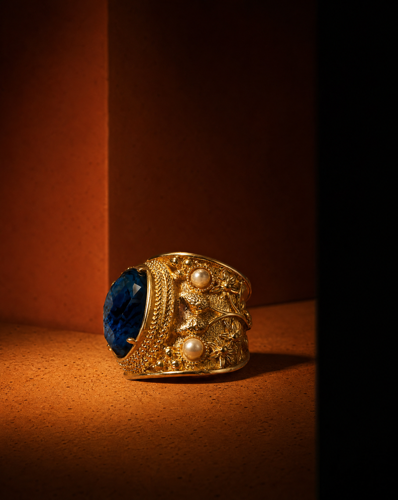 Blue Abalone Shell Chunky Statement Ring