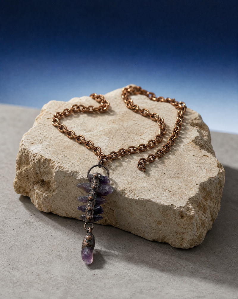 Raw Amethyst Cluster Totem Pendant Necklace | Artisan Boho Western Necklace