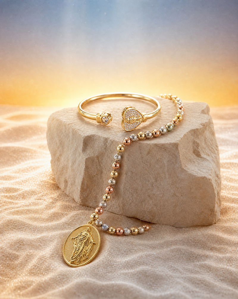 Jesus Medal Necklace & Cuff Bracelet Set | Spiritual Jewelry