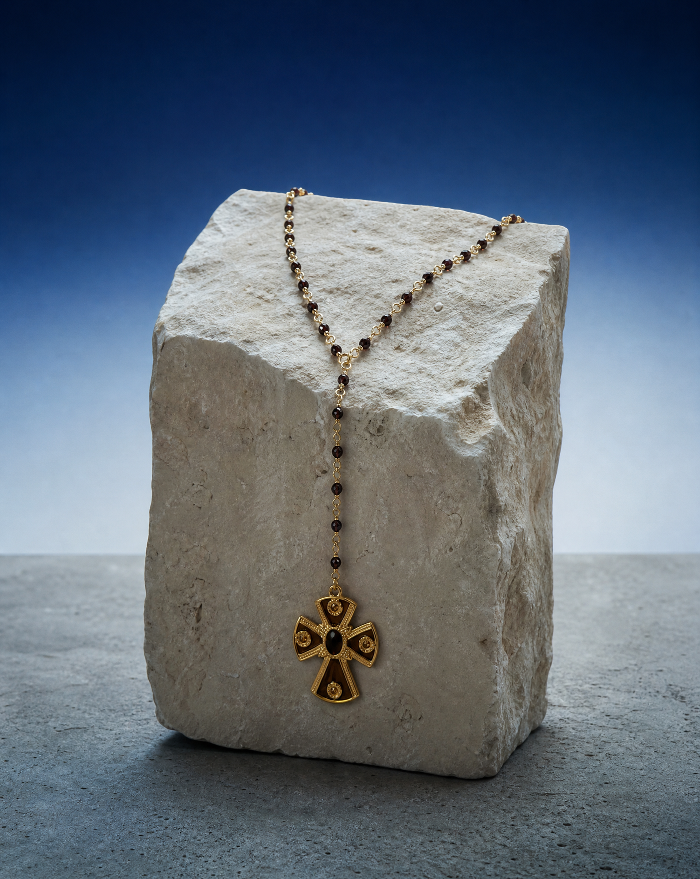 Burgundy Crystal Cross Rosary Chain Necklace