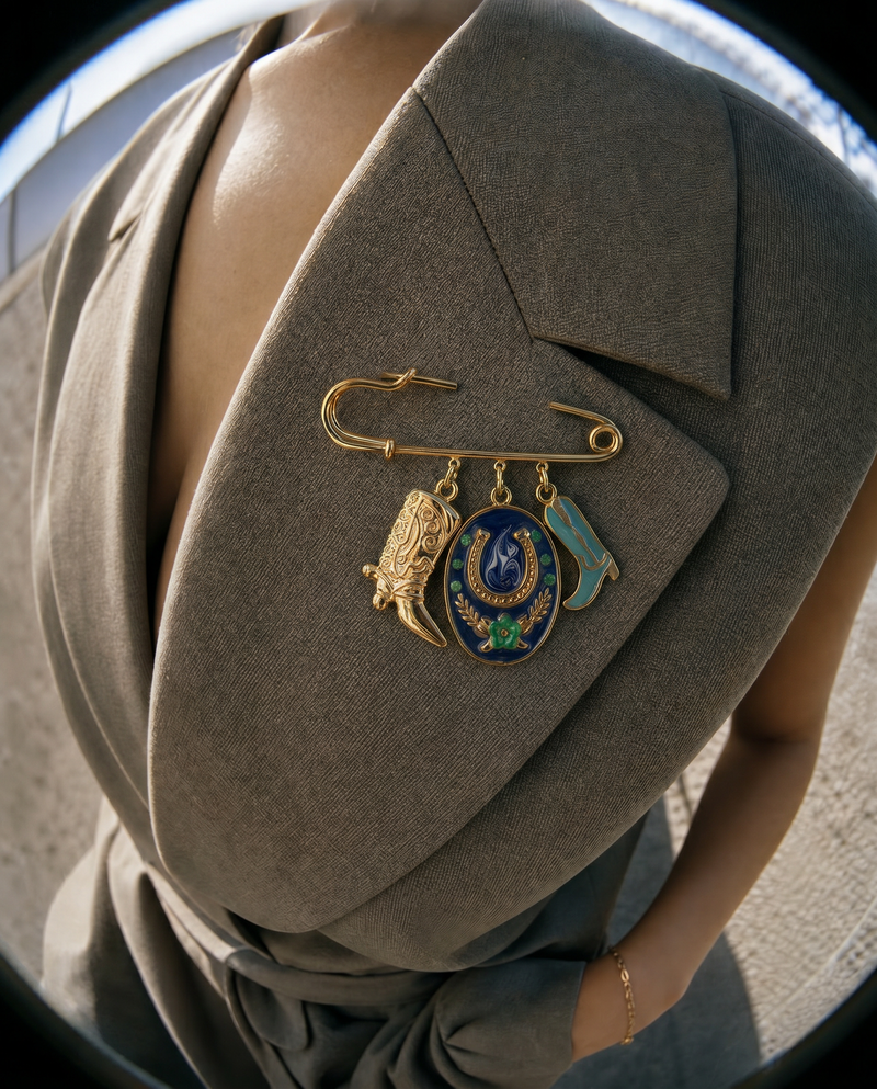 Western Enamel Charm Pin Brooch