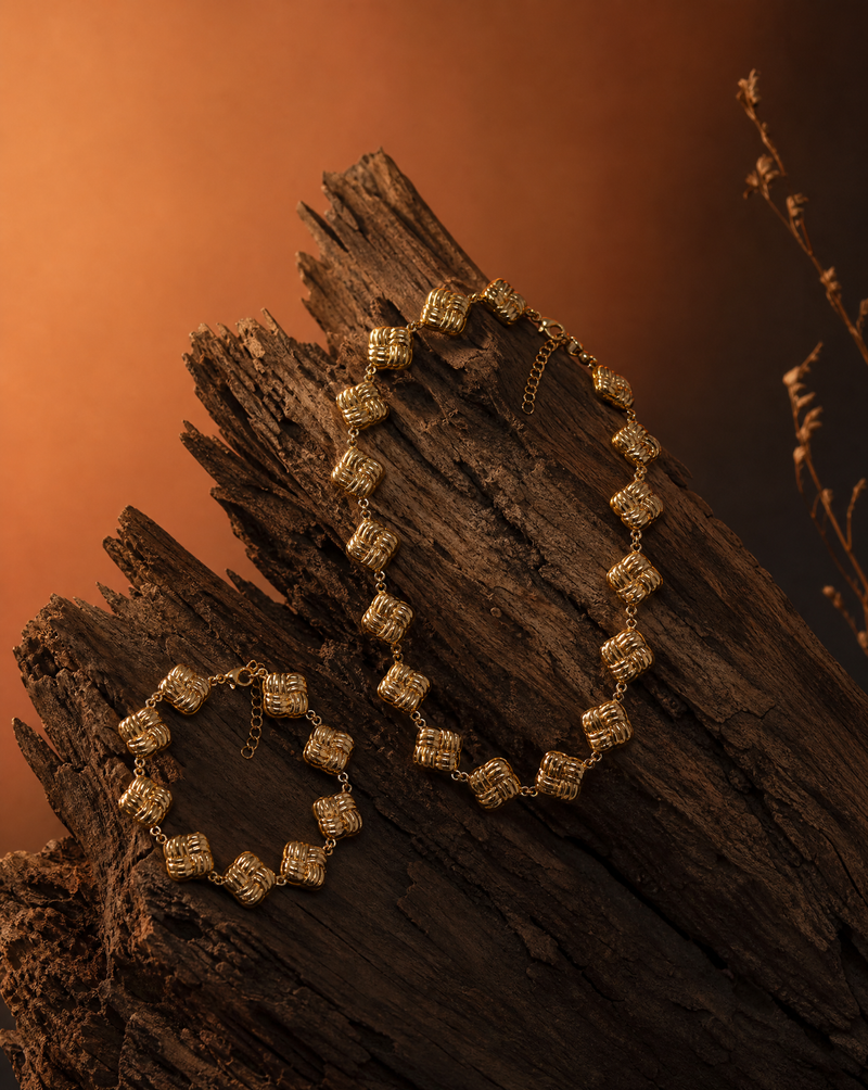 Woven Knot Link Necklace & Bracelet Set