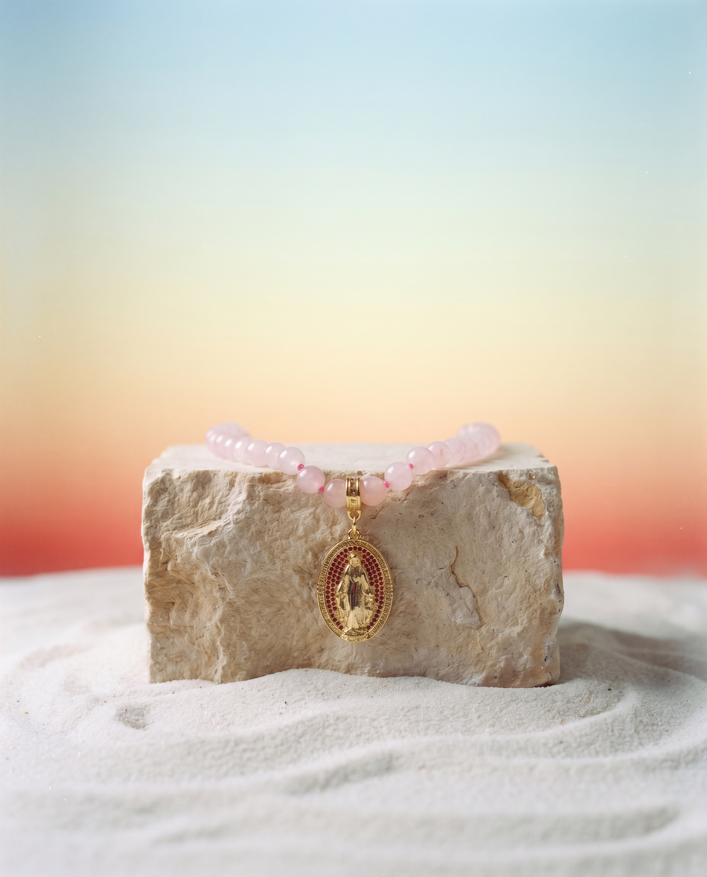 Rose Quartz Virgin Mary Necklace | Bridal Necklace