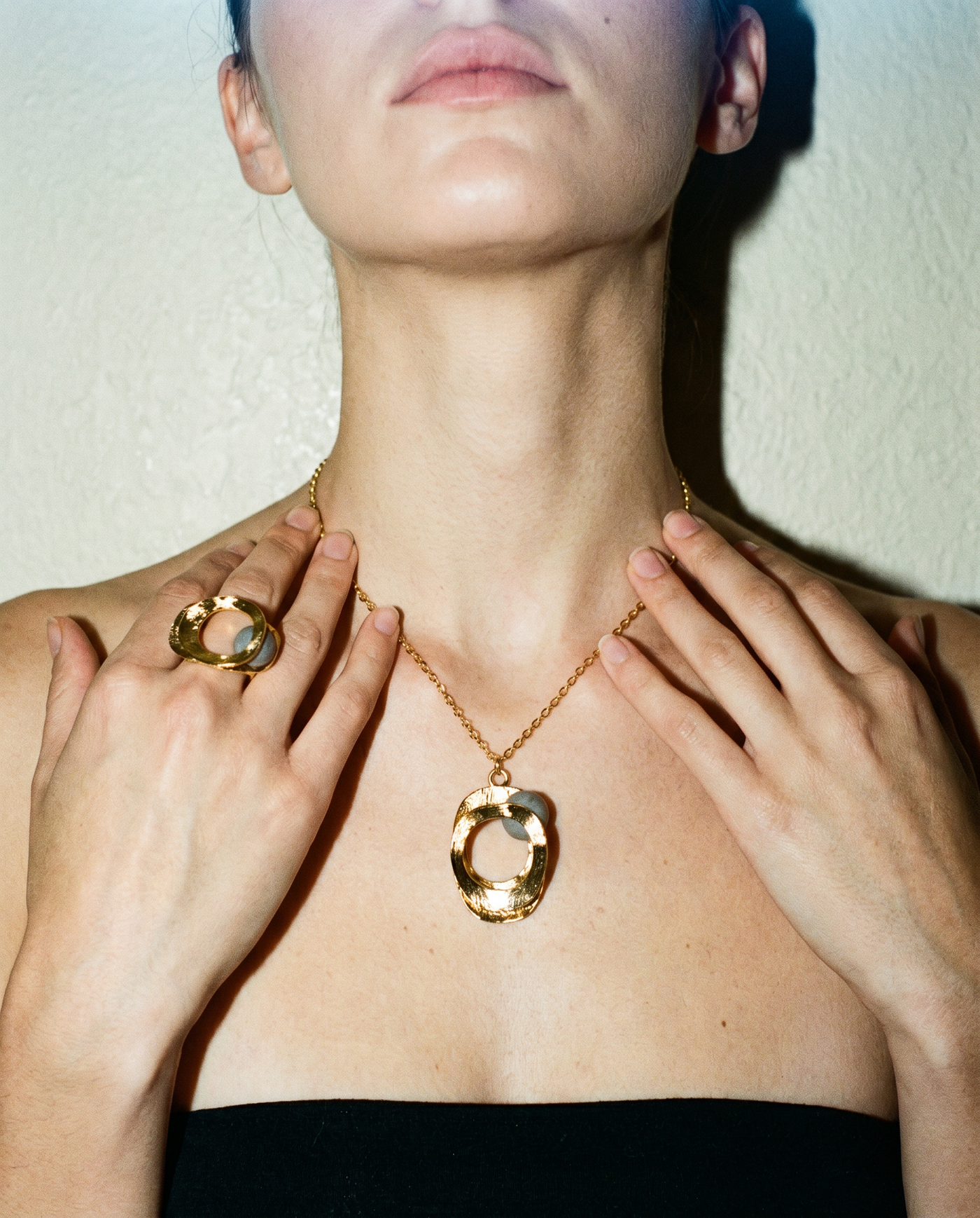 Labradorite Sculptural Jewelry Set · Oval Pendant Necklace & Statement Ring