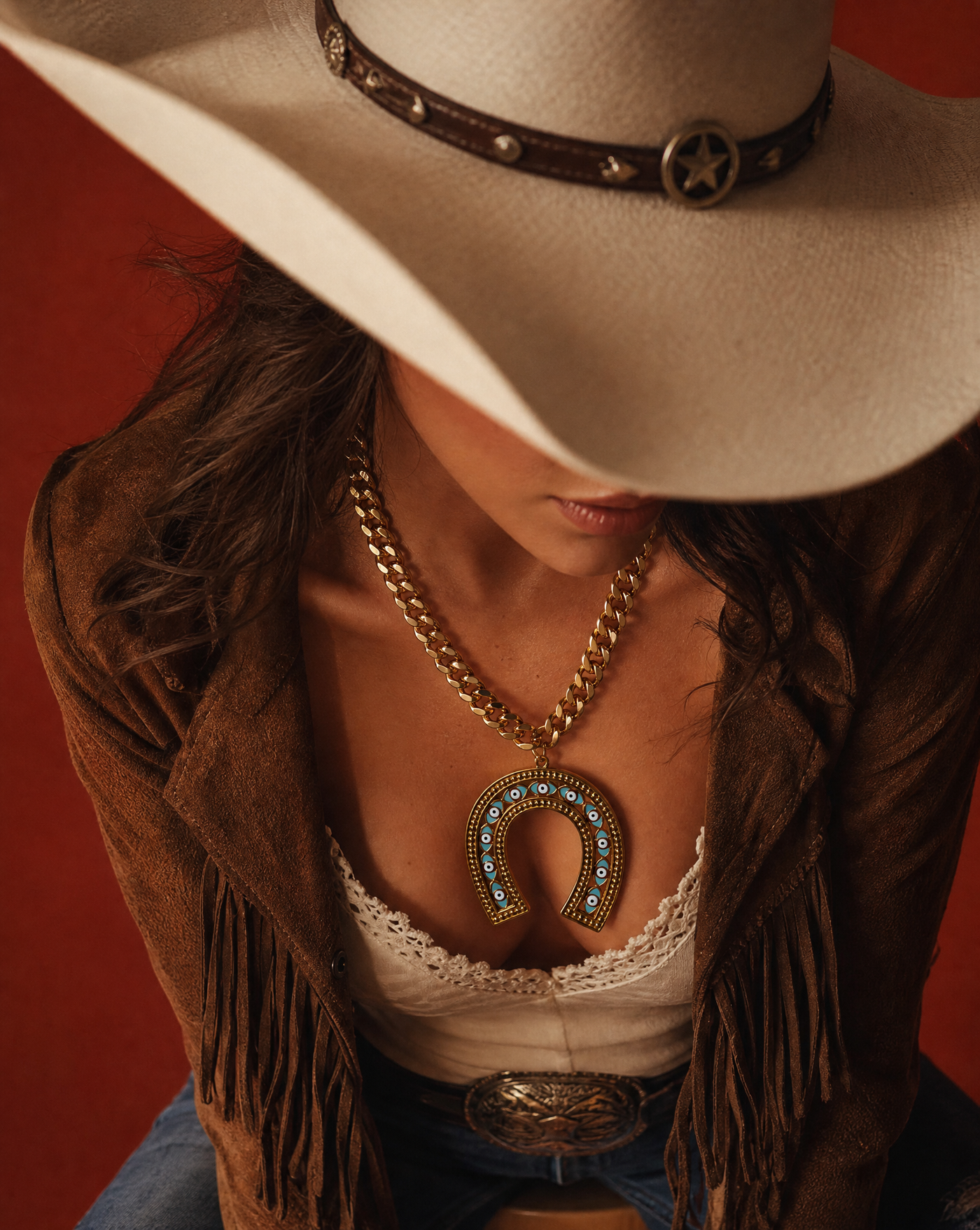 Lucky Horseshoe Evil Eye Pendant Necklace | Western Statement Necklace