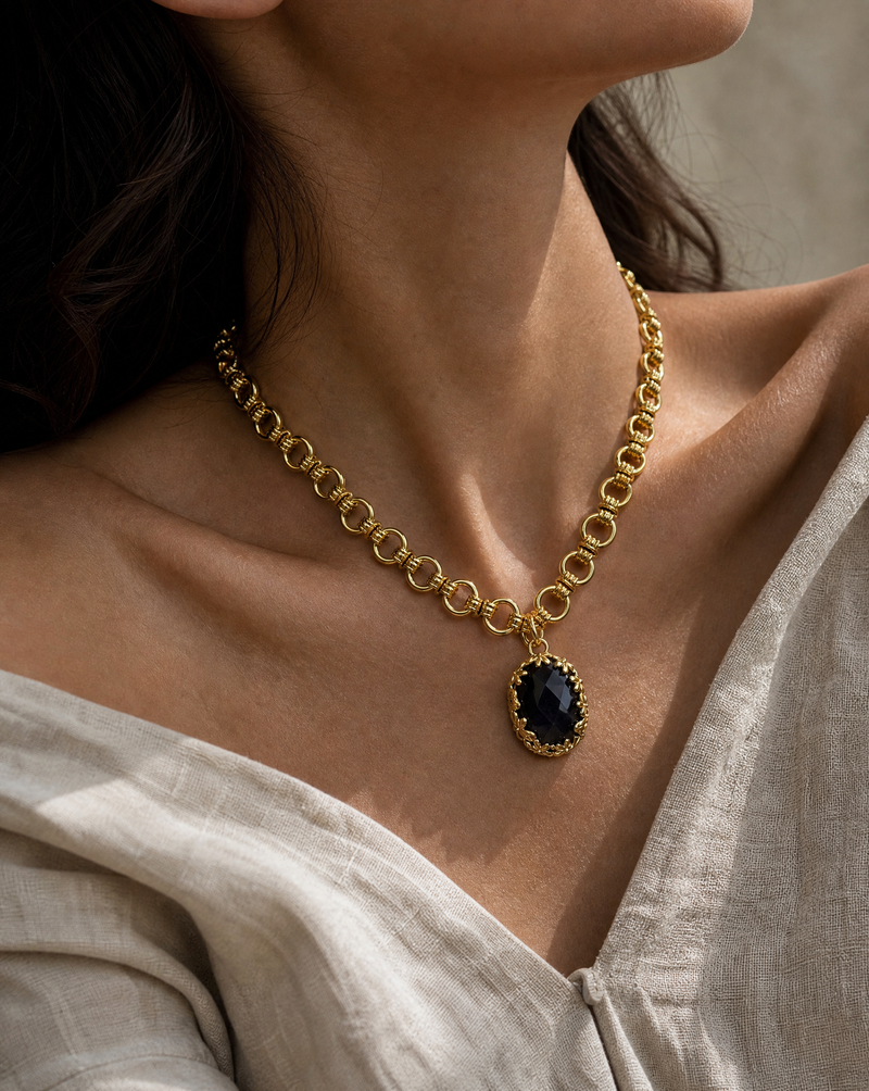 Link Chain Gemstone Necklace — Natural Stone Jewelry