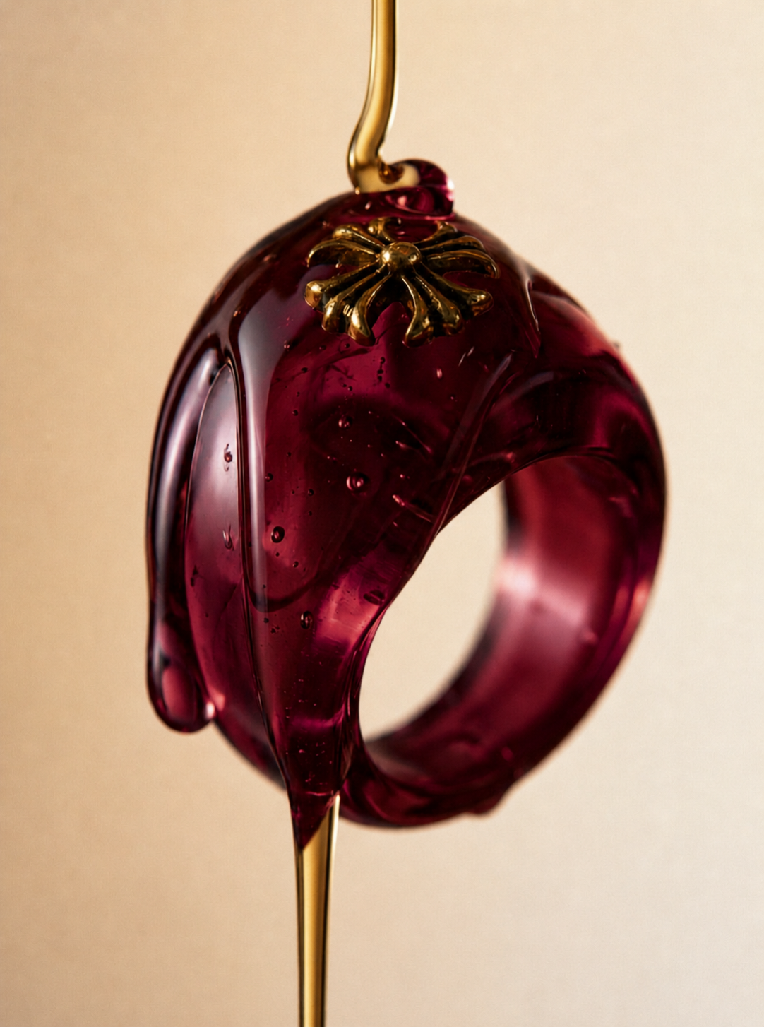 Amber Resin Ring with Metal Detail