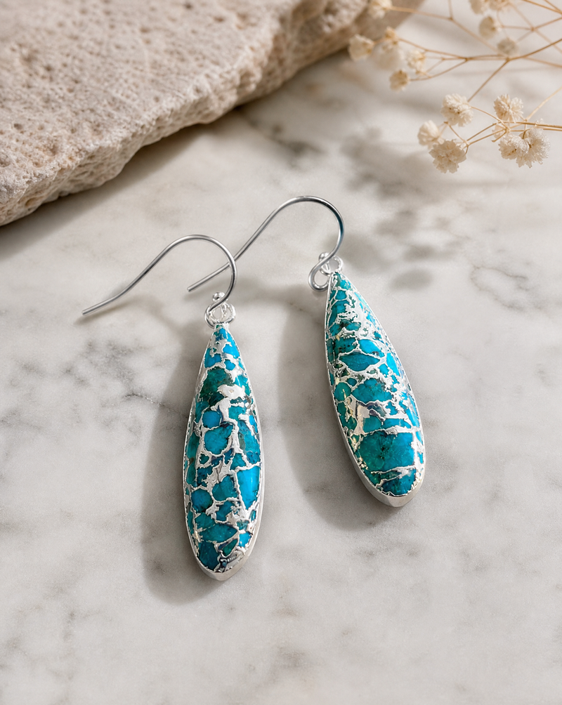 African Turquoise Teardrop Drop Earrings