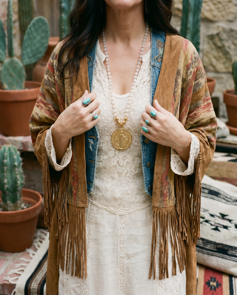 St. Benedict Long Necklace — White Quartz Protection Necklace