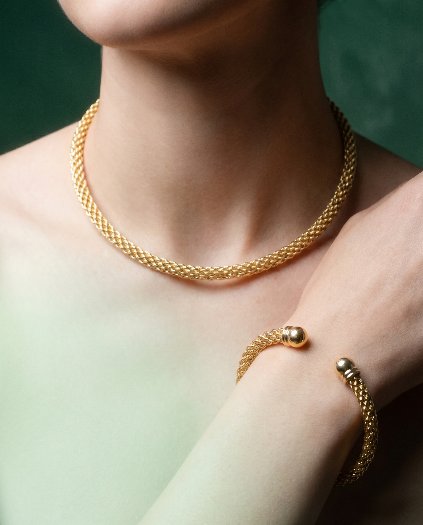 Woven Mesh Choker & Open Cuff - Jewelry Set