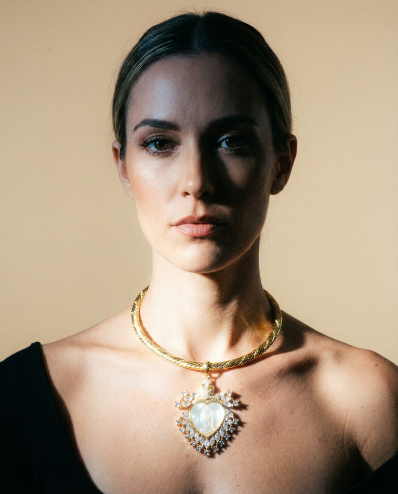 Sacred Heart choker with mother-of-pearl