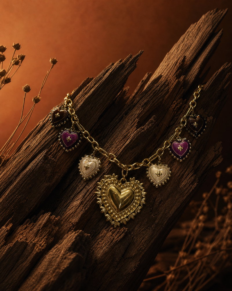Maximalist Hearts Charms Necklace | Statement Chain Necklace