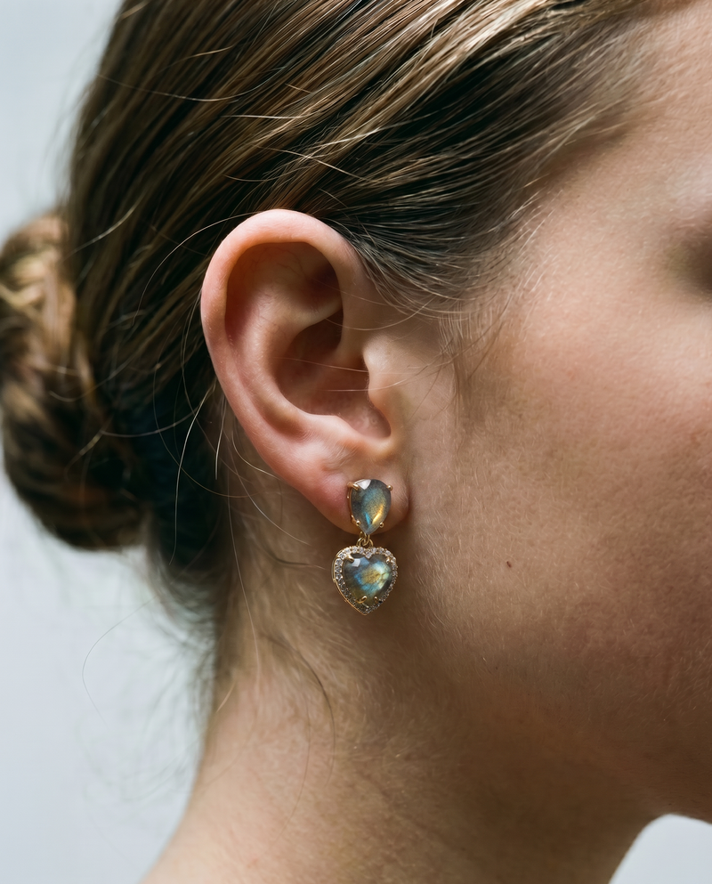Labradorite Heart Drop Earrings