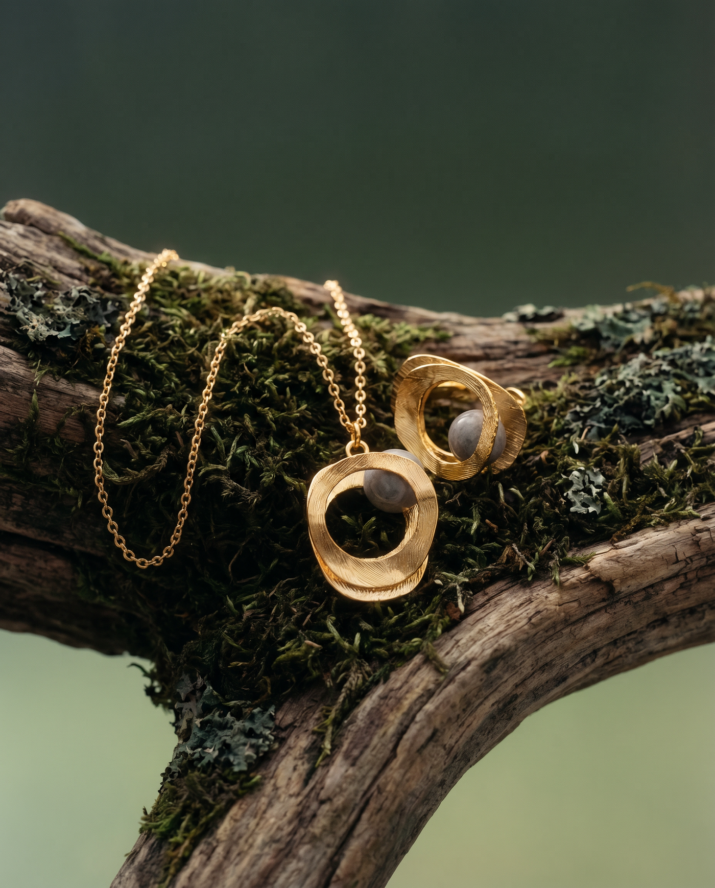 Labradorite Sculptural Jewelry Set · Oval Pendant Necklace & Statement Ring