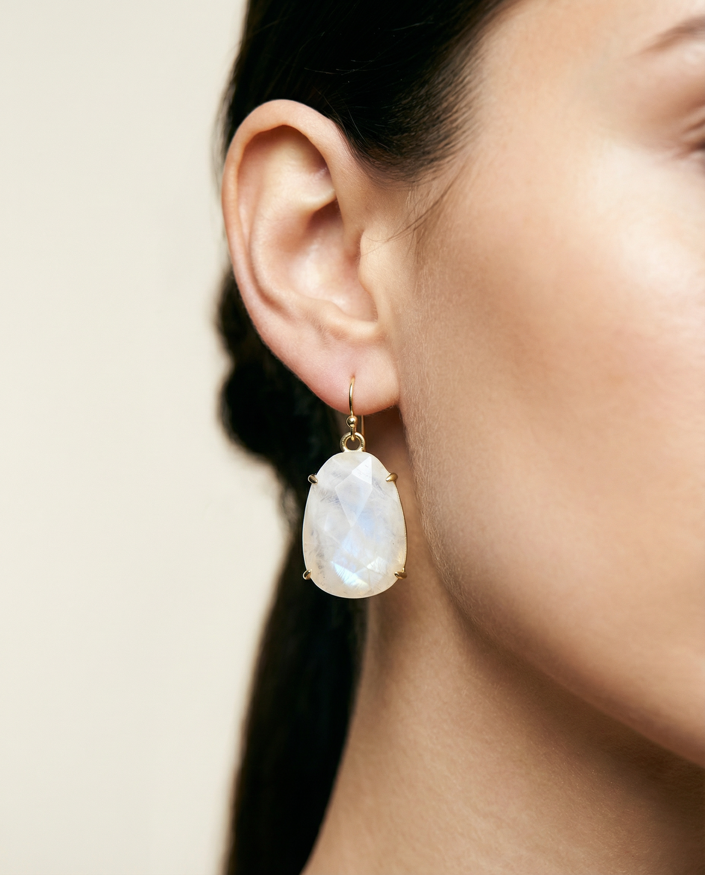 Oval Moonstone Drop Earrings — Gemstone Earrings