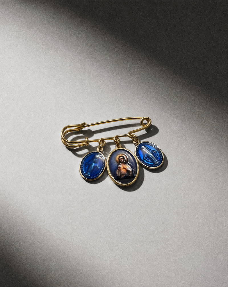 Sacred Heart of Jesus & Virgin Mary Medal Safety Pin Brooch