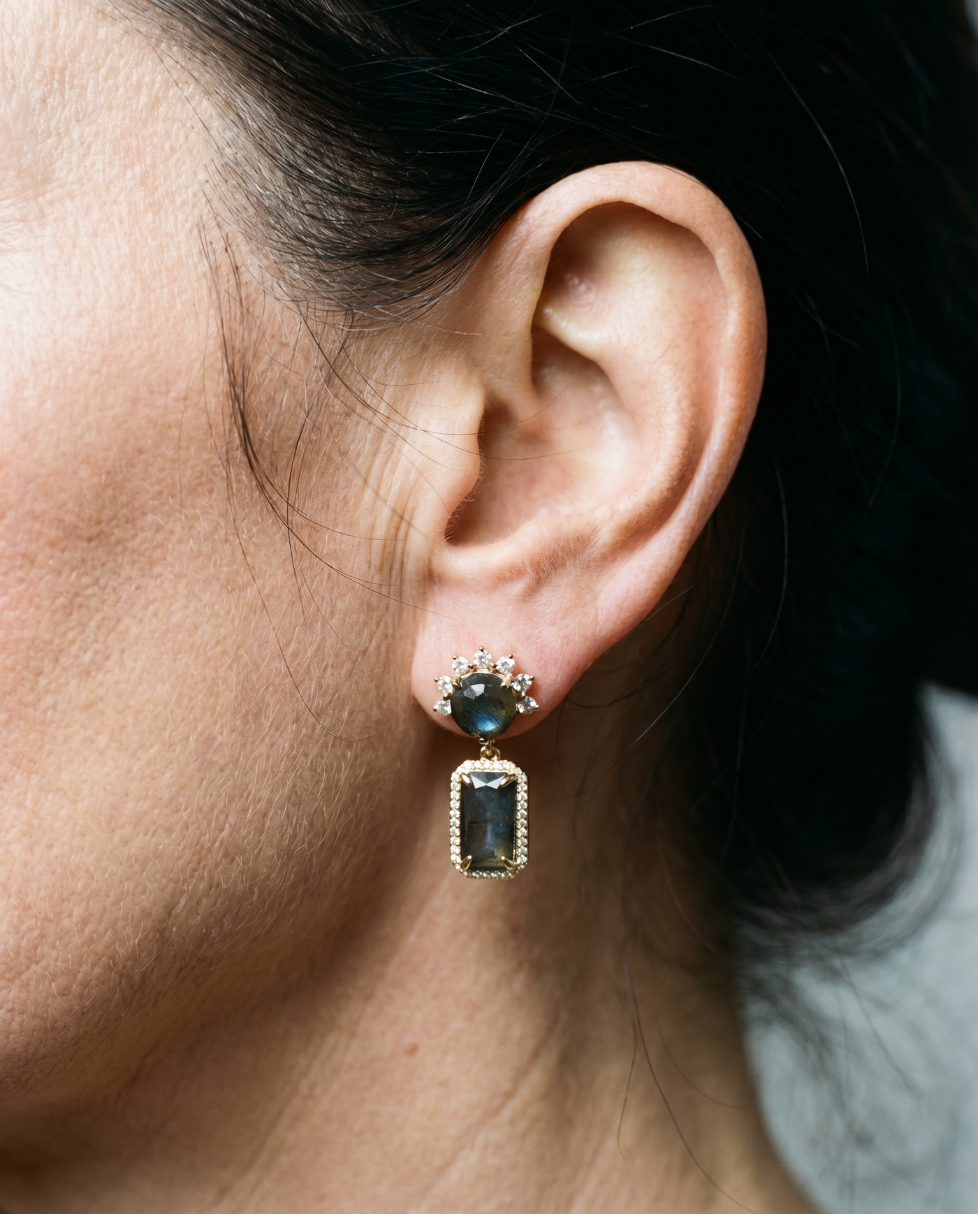 Labradorite Rectangle Drop Earrings · Natural Gemstone