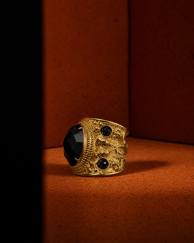 Black Agate Chunky Statement Ring | Gemstone Ring