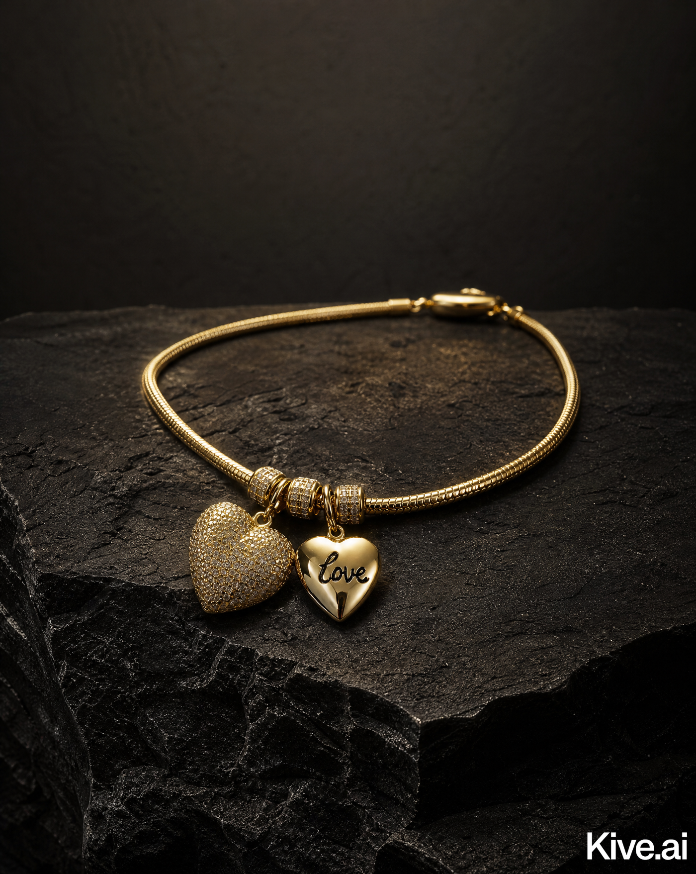 Necklace with Cubic Zirconia Hearts and Customizable Locket