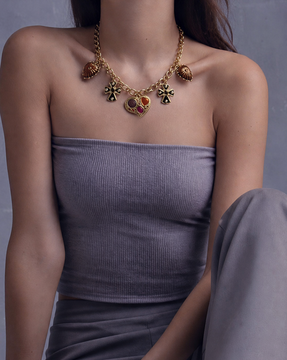 Vintage Cross & Heart Charm Necklace | Spiritual Jewelry